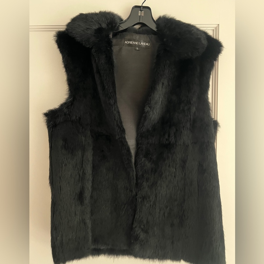 Adrienne Landau Black Rabbit Fur Vest-LG
